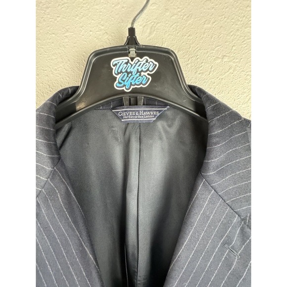 Gieves & Hawkes 48 Long Navy Blue Suit Jacket Blazer Wool Cashmere Striped - Picture 8 of 11